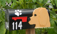 Goldendoodle head on black mailbox