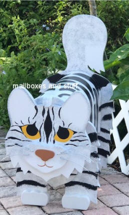 Silver marble Maine Coon cat mailbox