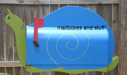 blue and green snail mailbox