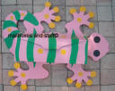 gecko mailbox , pink, green and yellow